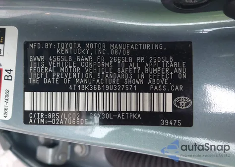 2009 Toyota Avalon Limited from USA, damaged, VIN 4T1BK36B19U327571
